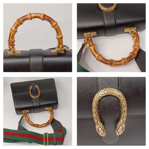 GUCCI Dionysus Bamboo Black Leather Satchel 770-092025 - Picture 7 of 16